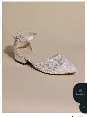 David’s Bridal Melissa Sweet Embroidered White Low Block Heels with Ankle Strap